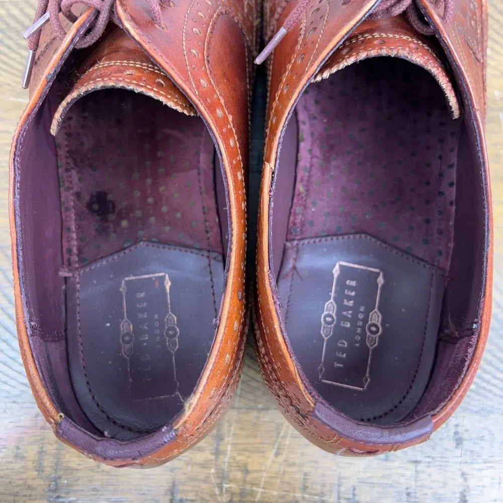 Ted Baker Shoes Mens 9 Gryene Chili Brown Leather Derby Wingtip‎ Oxford Lace Up